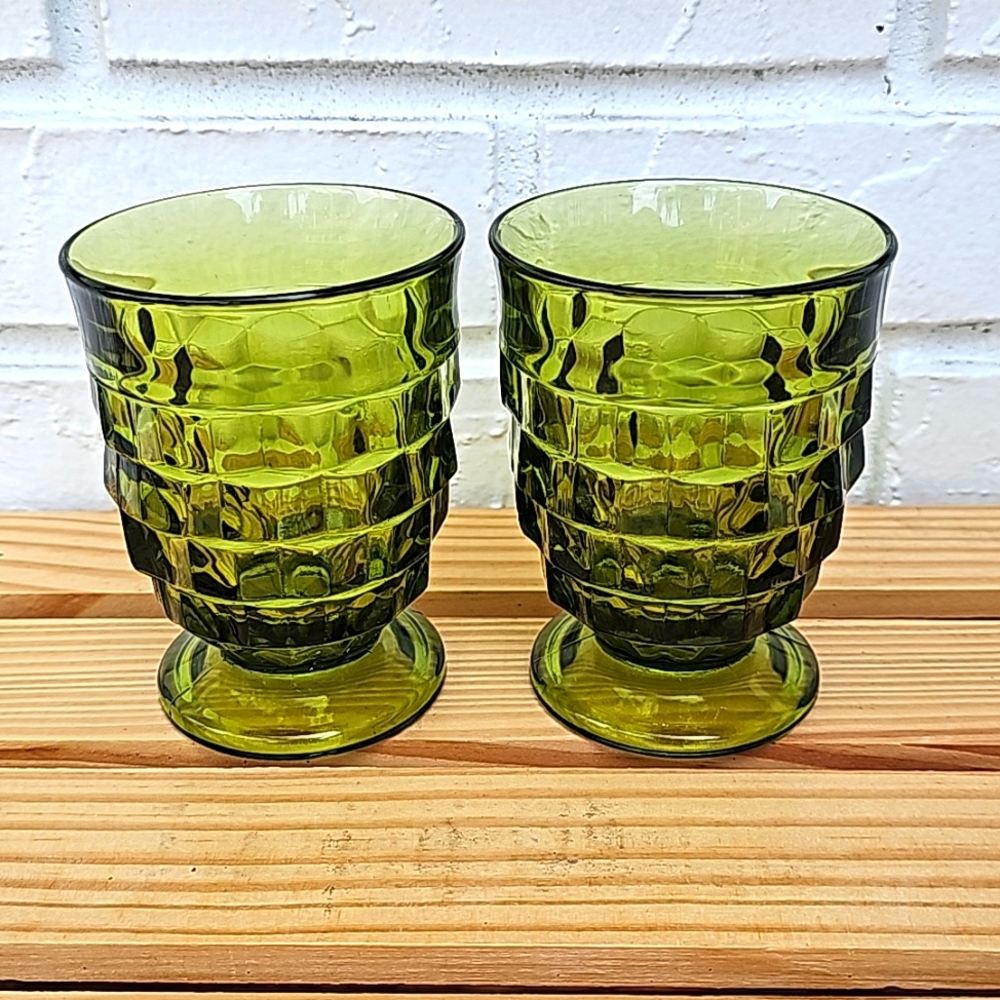 2 Indiana Whitehall Colony Vintage Glass Footed Tumblers